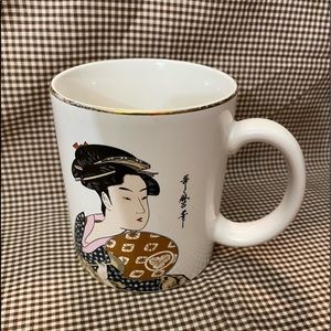 Vintage Asian Woman Mug Japanese Chinese Courtesan Geisha Gold Rim